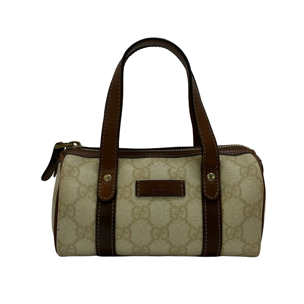 Gucci GG Plus/GG Supreme Handbag 190400 Cream Beige Dark Brown PVC Leather